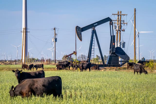 Una bomba de aceite en un campo en la zona rural de Texas, el 8 de abril de 2025. (Brandon Bell/Getty Images)