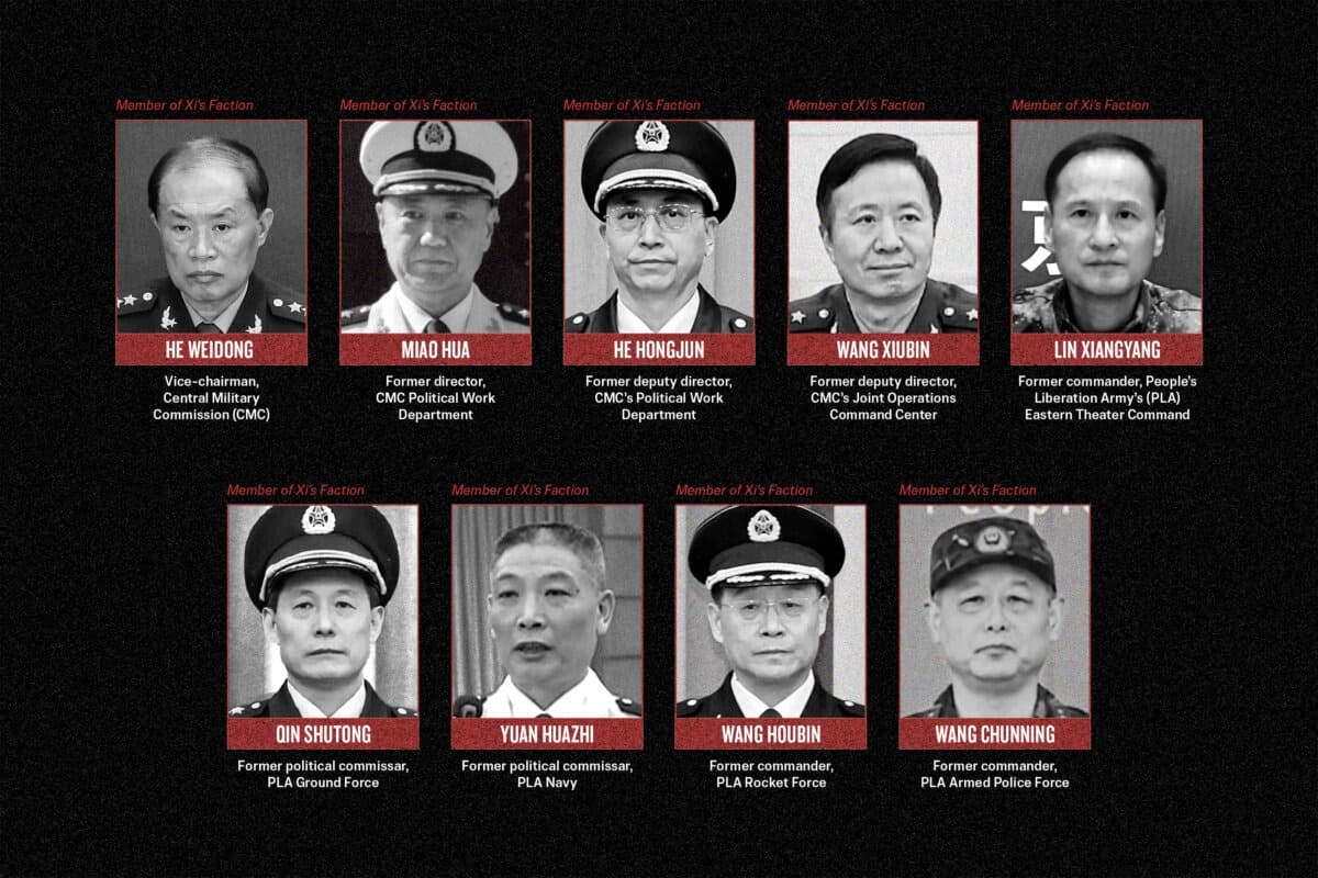 Oficiales militares chinos destituidos. (Getty Images, Baidu, Namuwiki, dominio público CCTV).