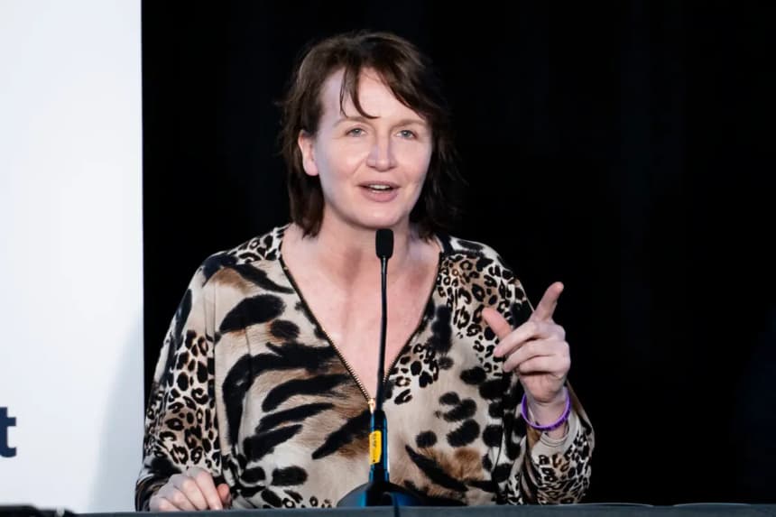 Stella O'Malley, fundadora de Genspect, habla durante el evento "Genspect: La vida más allá de la transición" en Washington el 12 de marzo de 2026. (Madalina Kilroy/The Epoch Times)