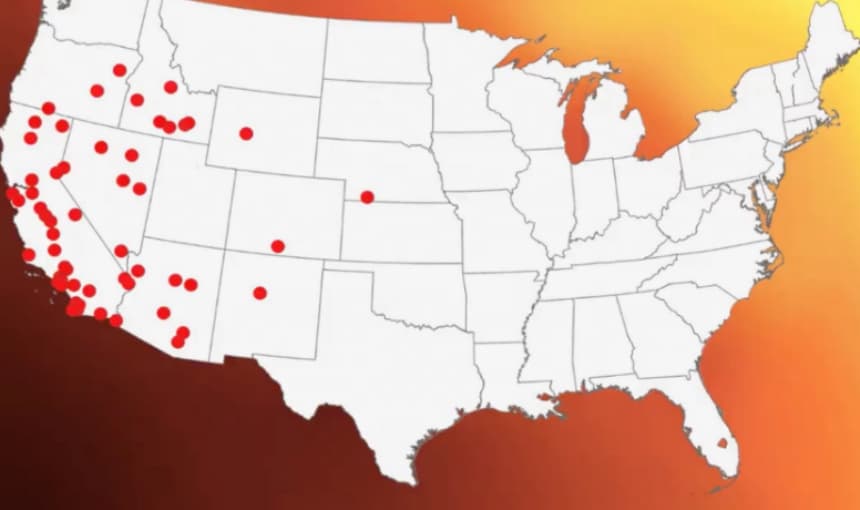 Un gráfico del Servicio Meteorológico Nacional indica las ubicaciones donde se prevé que se registren temperaturas récord, el 18 de marzo de 2026. (Captura de pantalla/Servicio Meteorológico Nacional)