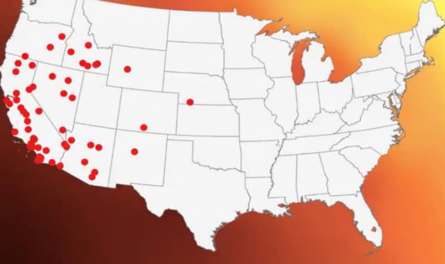 Un gráfico del Servicio Meteorológico Nacional indica las ubicaciones donde se prevé que se registren temperaturas récord, el 18 de marzo de 2026. (Captura de pantalla/Servicio Meteorológico Nacional)
