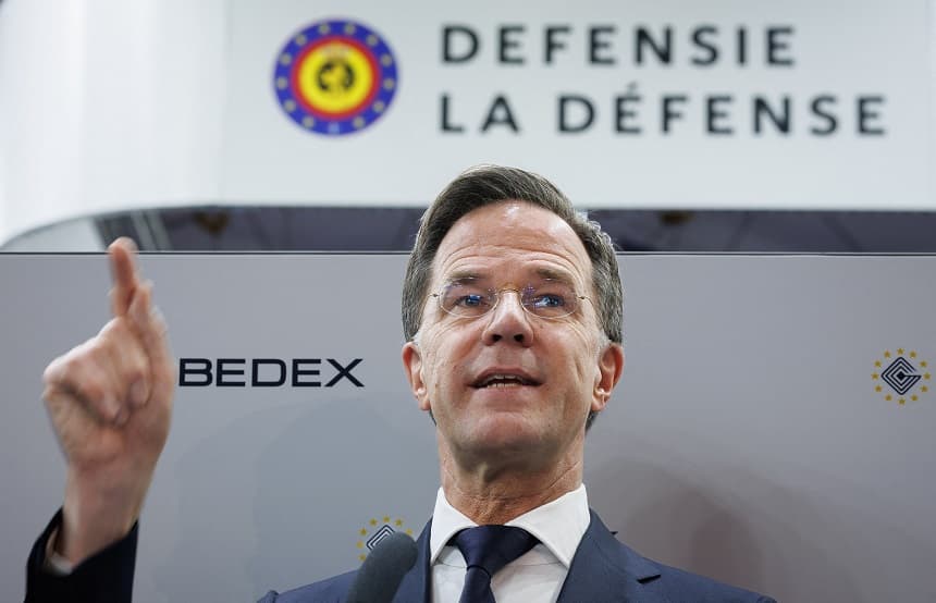 El secretario general de la OTAN, Mark Rutte, pronuncia un discurso durante la jornada inaugural de la Bedex (Exposición Europea de Defensa de Bruselas) en Bruselas, el 12 de marzo de 2026. (BENOIT DOPPAGNE / Belga / AFP vía Getty Images) / Bélgica OUT)
