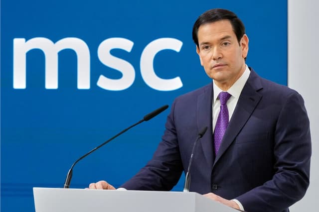 Estados Unidos El Secretario de Estado Marco Rubio habla en la 62a Conferencia de Seguridad de Múnich en Múnich, Alemania, el 14 de febrero de 2026. (Alex Brandon/Pool/AFP vía Getty Images)