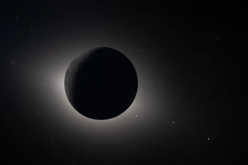 Captada por la tripulación de Artemis II durante su sobrevuelo lunar el 6 de abril de 2026, esta imagen muestra a la Luna eclipsando completamente al Sol. (Cortesía de la NASA)