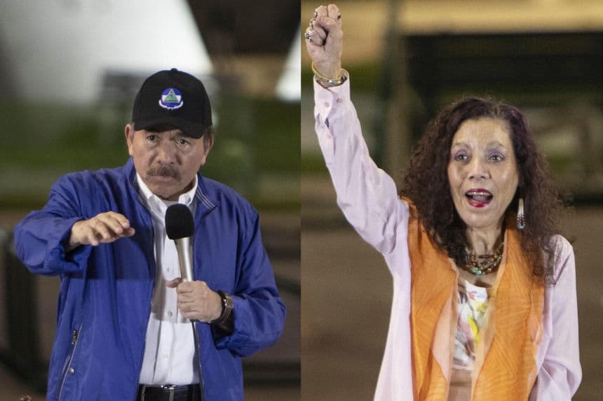 Combo de fotografías de archivo que muestra al presidente de Nicaragua, Daniel Ortega (i), y su esposa, Rosario Murillo, durante un evento en Managua, Nicaragua. (EFE)
