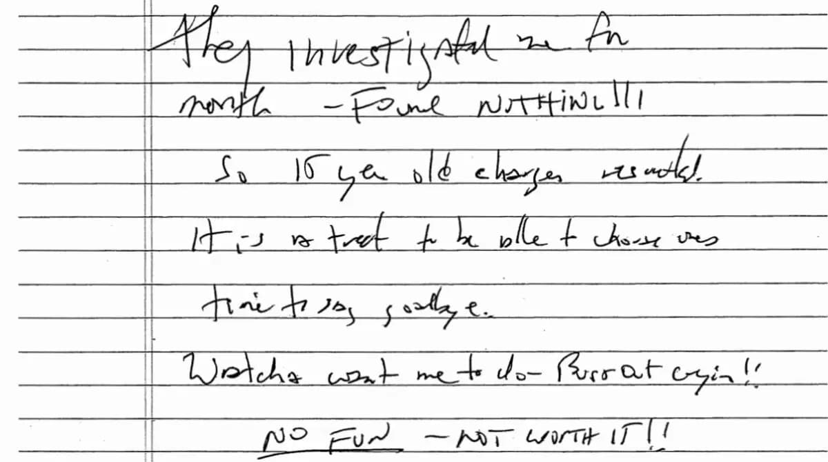 Una nota sin sellar supuestamente escrita por Jeffrey Epstein. (Estados Unidos. Distrito Sur de Nueva York vía The Epoch Times)