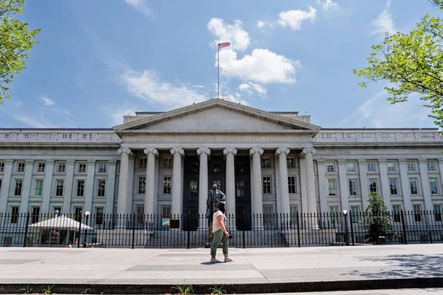 El Departamento del Tesoro de EE. UU. en Washington, el 30 de junio de 2025. (Madalina Kilroy /The Epoch Times)
