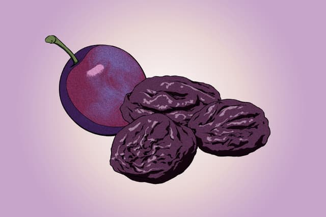 Ciruelas pasas, un remedio casero de la abuela que combate el estreñimiento y beneficia la salud intestinal. (Ilustración de Ran/The Epoch Times). 