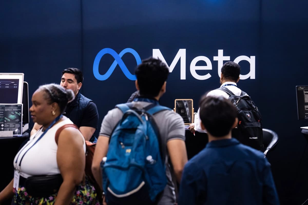 Meta Platforms aparece en un stand durante el Proyecto Especial de Estudios Competitivos de la AI+ Expo en Washington el 2 de junio de 2025. (Madalina Vasiliu/The Epoch Times).