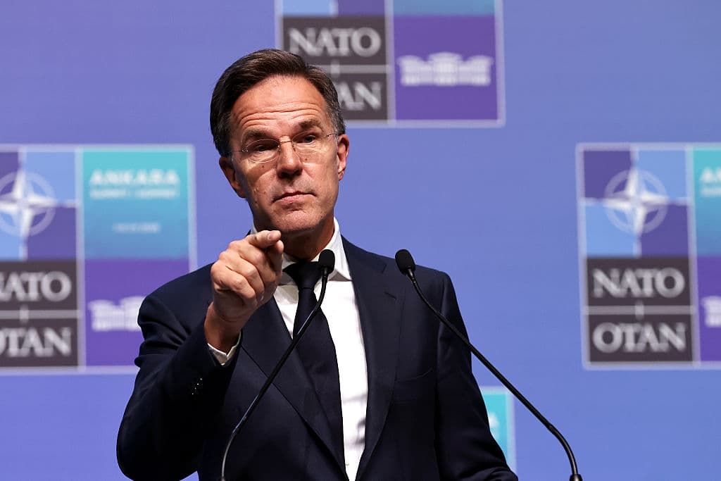 El secretario general de la OTAN, Mark Rutte, durante una rueda de prensa celebrada en la cumbre de la OTAN en Ankara (Turquía), el 8 de julio de 2026. (Burak Kara/Getty Images)