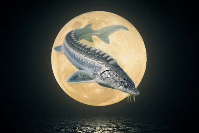 Interpretación artística de la luna llena del Esturión. (The Epoch Times/ Shutterstock/APChanel/ Thomas Hasenberger)