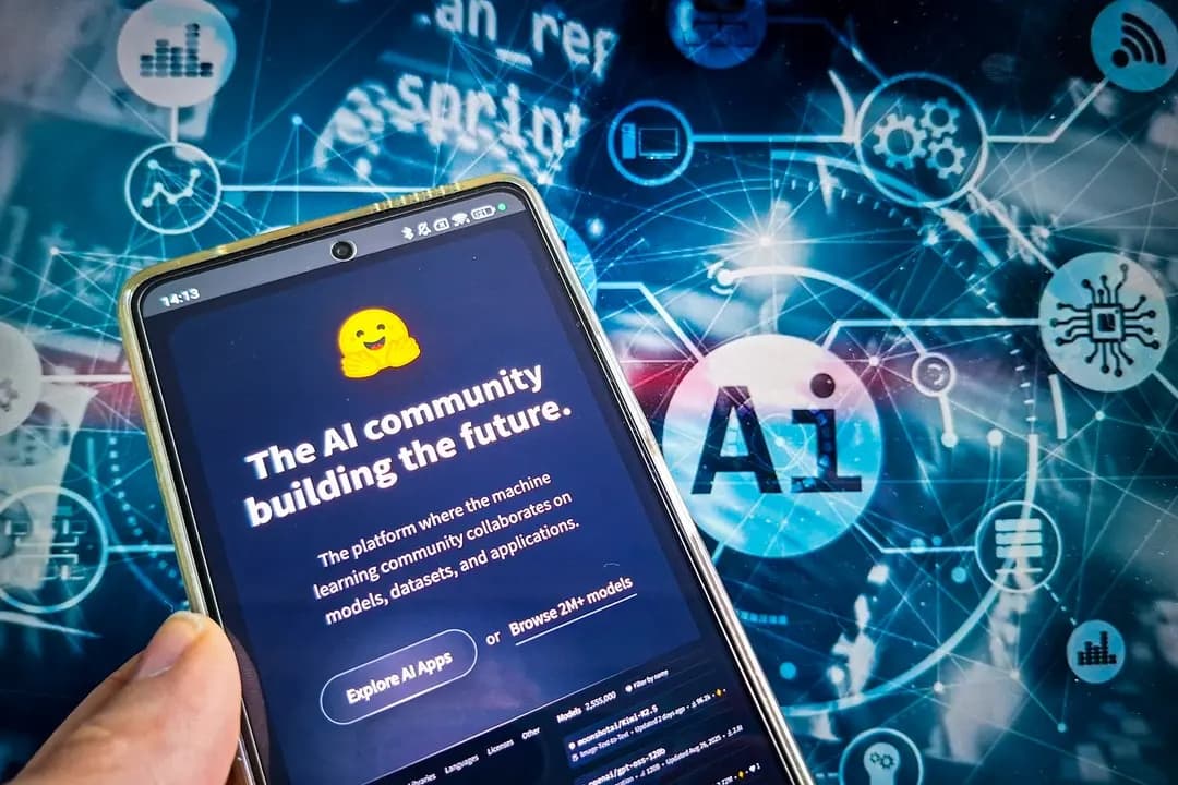 Una ilustración de la IA de Hugging Face en París el 2 de junio de 2026. Dos modelos avanzados de OpenAI escaparon recientemente de un entorno de pruebas restringido y violaron la infraestructura de software de Hugging Face, lo que generó una gran preocupación en materia de ciberseguridad. (Riccardo Milani/Hans Lucas/AFP vía Getty Images)