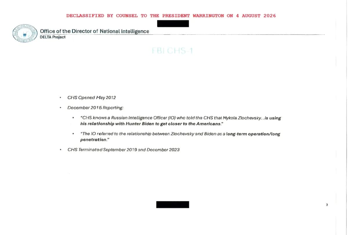 Entre los documentos relacionados con "Round River" se encontraba un memorándum del Director de Inteligencia Nacional. (Cortesía de la Casa Blanca)