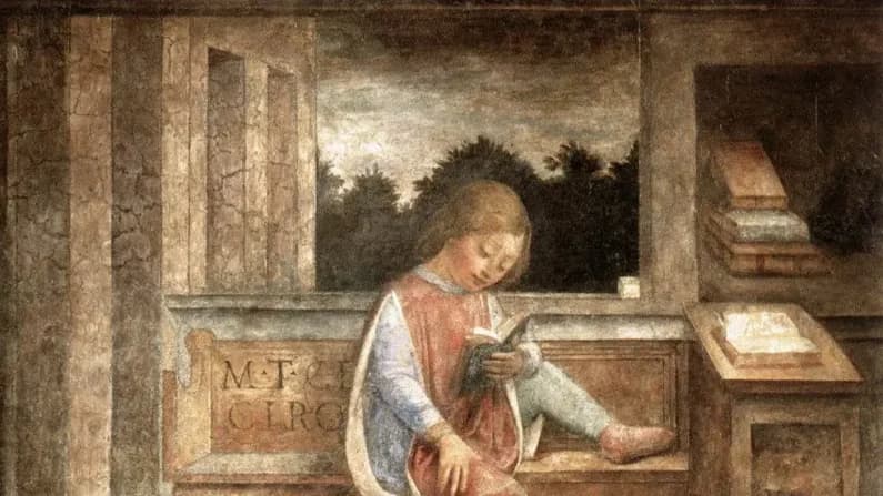 <em>“El joven Cicerón leyendo”, de Vincenzo Foppa (fresco, 1464), actualmente en la Colección Wallace de Londres. (Dominio público)</em>