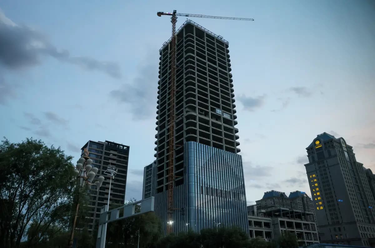 <em>Un rascacielos en construcción en Mongolia Interior, China, el 11 de junio de 2026. (Maxim Shemetov/Reuters).</em>
