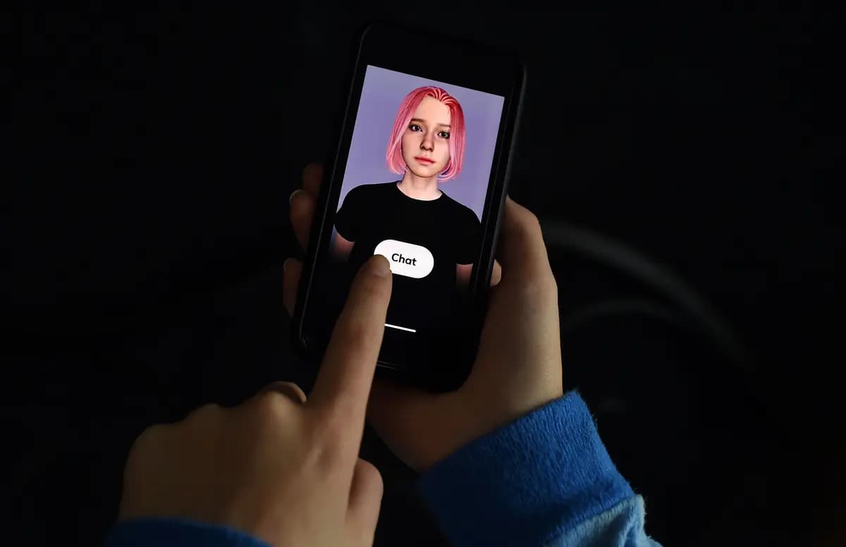 <em>En Arlington, Virginia, el 30 de abril de 2020, se ve a un "amigo virtual" en la pantalla de un iPhone. (Olivier Douliery/AFP vía Getty Images).</em>