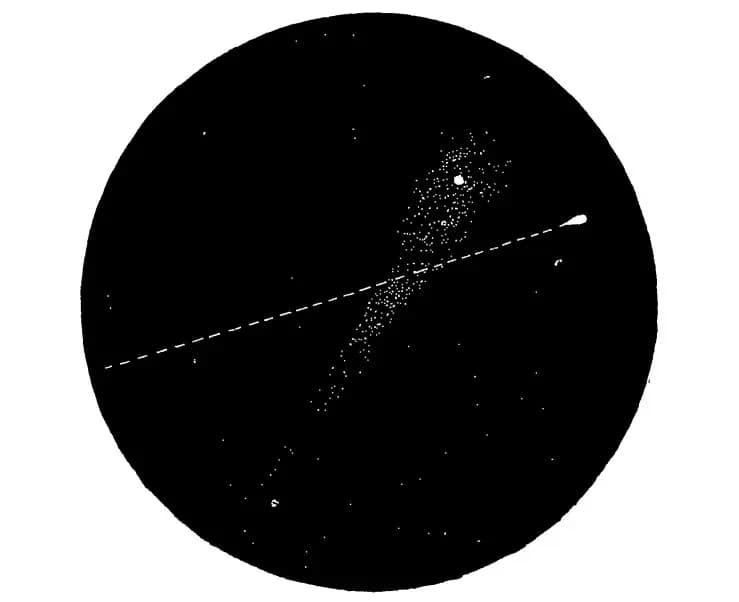 El cometa Barnard-Denning, dibujado por William F. Denning el 4 de abril de 1891, junto a un meteorito que pasaba cerca. Edward Emerson Barnard codescubrió muchos cometas junto con otros astrónomos. (Dominio público).