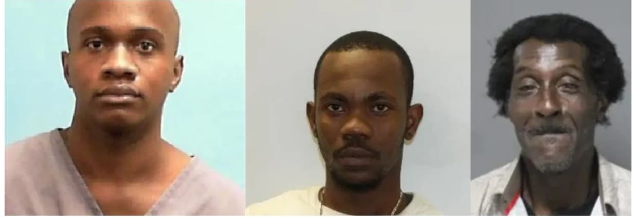 (Izquierda) McGuyverson Jetin tiene antecedentes penales que incluyen cuatro condenas por agresión lasciva o indecente contra una víctima de entre 12 y 15 años. (Medio) El historial delictivo de Davidson Athis incluye una condena por agresión en primer grado. (Derecha) Jean Daniel Henry ha sido condenado por robo con allanamiento de morada, hurto, posesión de cocaína, posesión de bienes robados, entre otros delitos. (Departamento de Seguridad Nacional de EE. UU)
