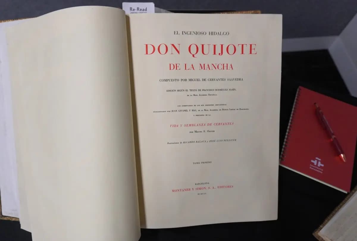 Una réplica del "Don Quijote" original de Miguel de Cervantes, publicado en dos partes en 1605 y 1615, en exhibición en el Instituto Cervantes de Melbourne, Australia, el 13 de agosto de 2026. (Cortesía de Minh Anh)