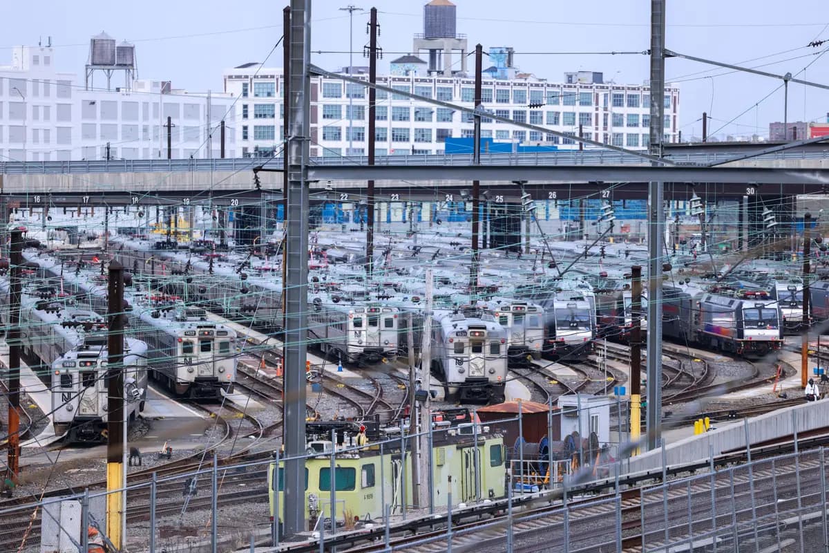 Trenes del metro de New Jersey Transit Rail Operations, que opera en Nueva Jersey, se ven en la estación de trenes de Sunnyside en el distrito de Queens de la ciudad de Nueva York el 27 de febrero de 2024. (Charly Triballeau/AFP vía Getty Images)