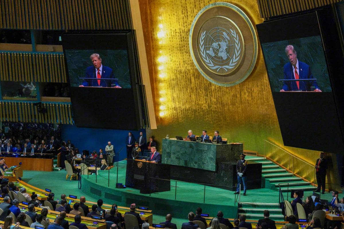 <em>El presidente Donald Trump pronuncia un discurso durante la 81.ª sesión de la Asamblea General de las Naciones Unidas en la sede de la ONU en la ciudad de Nueva York, el 22 de septiembre de 2026. (Chip Somodevilla/Getty Images).</em>
