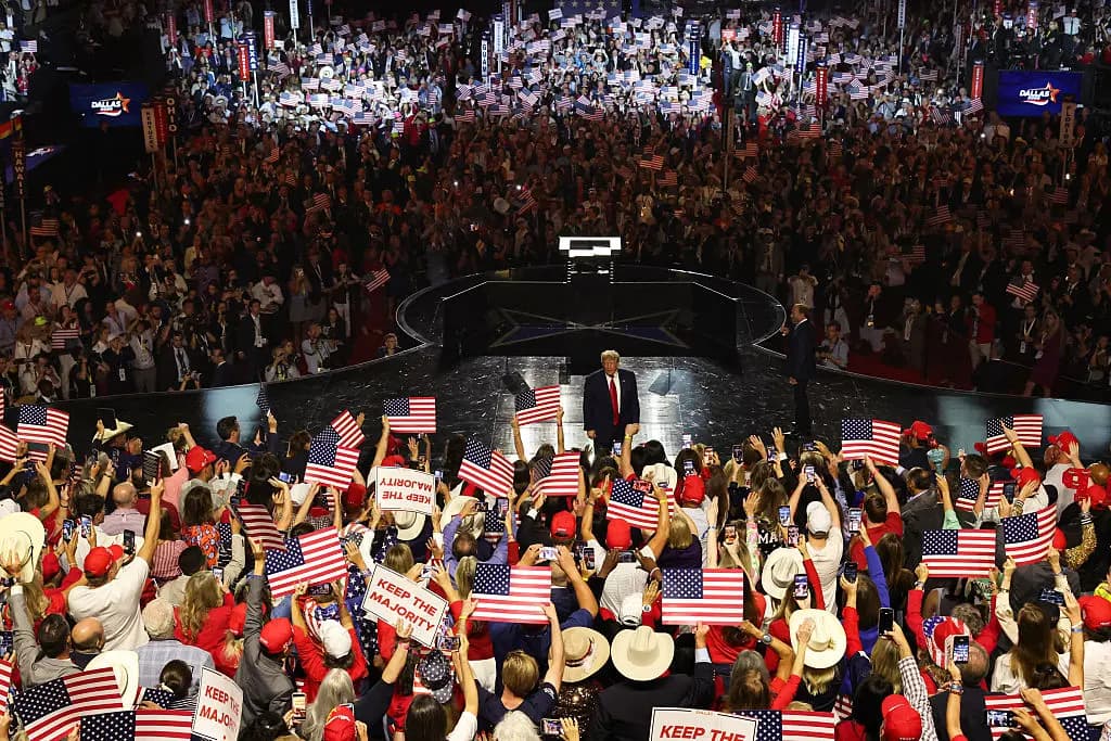 <em>El presidente Donald Trump en el segundo día de la Convención Nacional Republicana de 2026 en el American Airlines Center en Dallas, Texas, el 10 de septiembre de 2026. (Kevin Dietsch/Getty Images).</em>