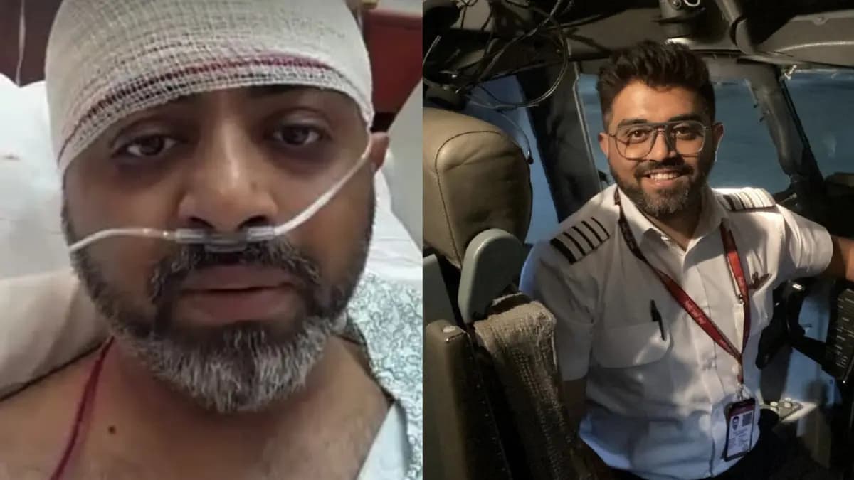 (Izquierda) Captura de pantalla sin fecha del piloto de Flydubai, Smit Machchhar, durante una videollamada. (Oficina del primer ministro de la India vía ANI y Reuters); (Derecha) Fotografía sin fecha de Smit Machchhar en la cabina de un avión. (Imagen proporcionada por el Ministerio de Relaciones Exteriores de Israel vía Reuters)
