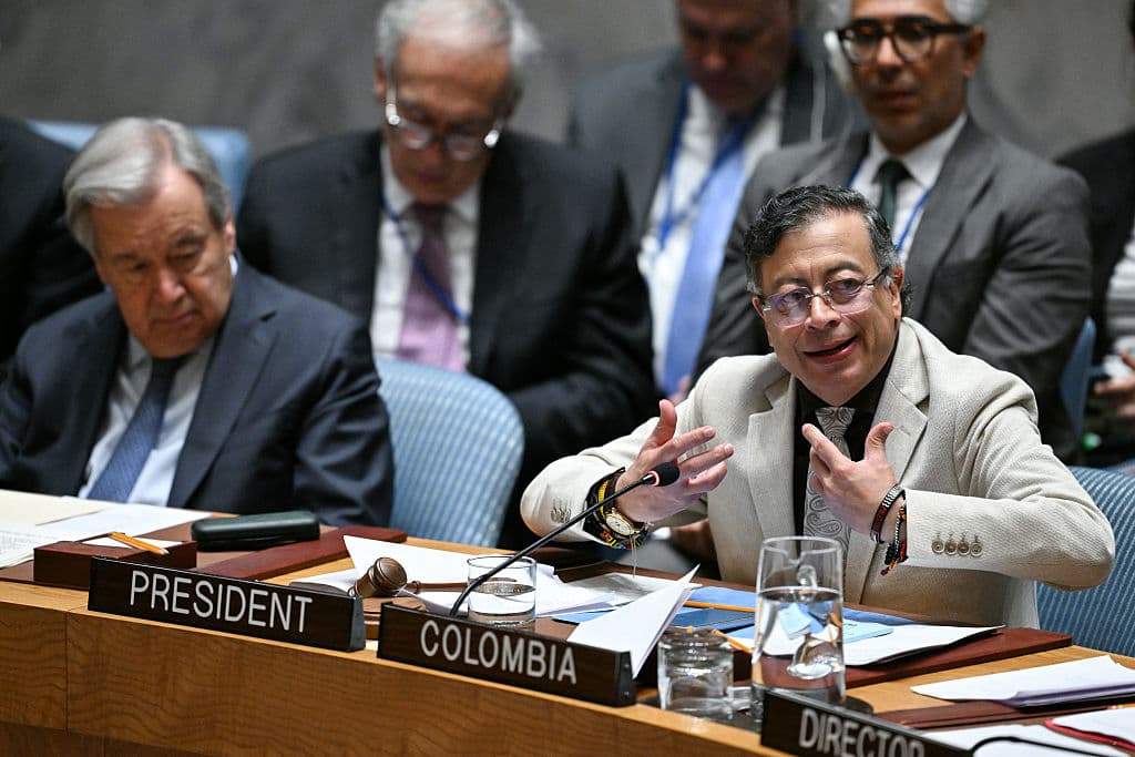 El presidente de Colombia, Gustavo Petro, interviene durante una reunión del Consejo de Seguridad de las Naciones Unidas el 10 de junio de 2026. (Angela Weiss / AFP vía Getty Images)