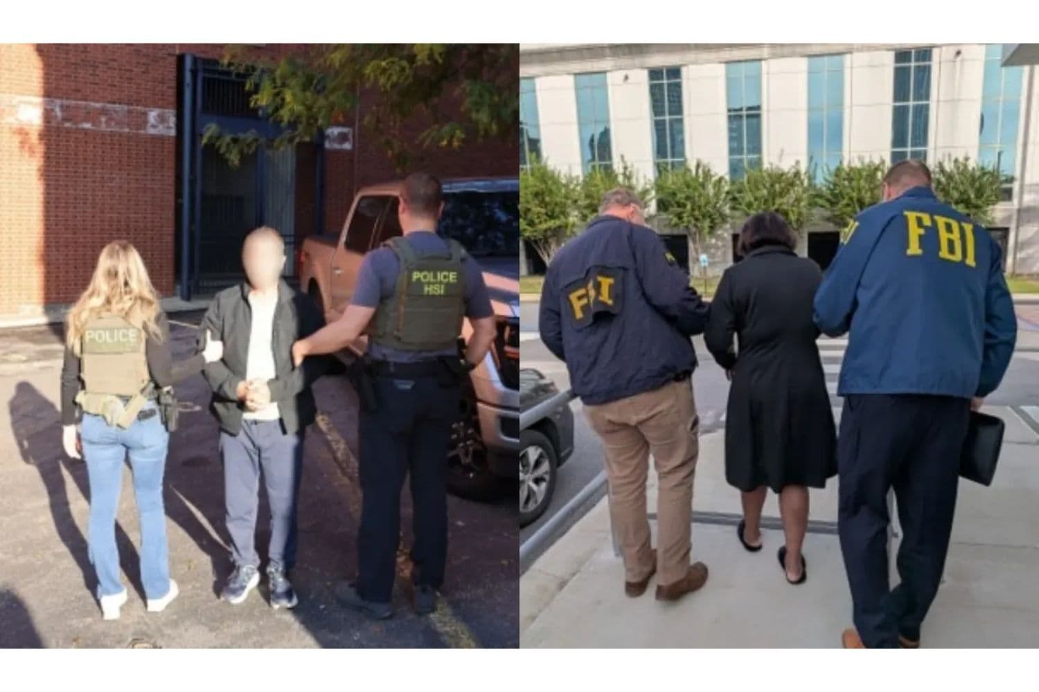 Esta fotografía combinada muestra a Paulo Silva, en el centro, y a Staciann Pollion Davis, en el centro, quienes enfrentan cargos por votar ilegalmente. (Departamento de Justicia vía The Epoch Times)