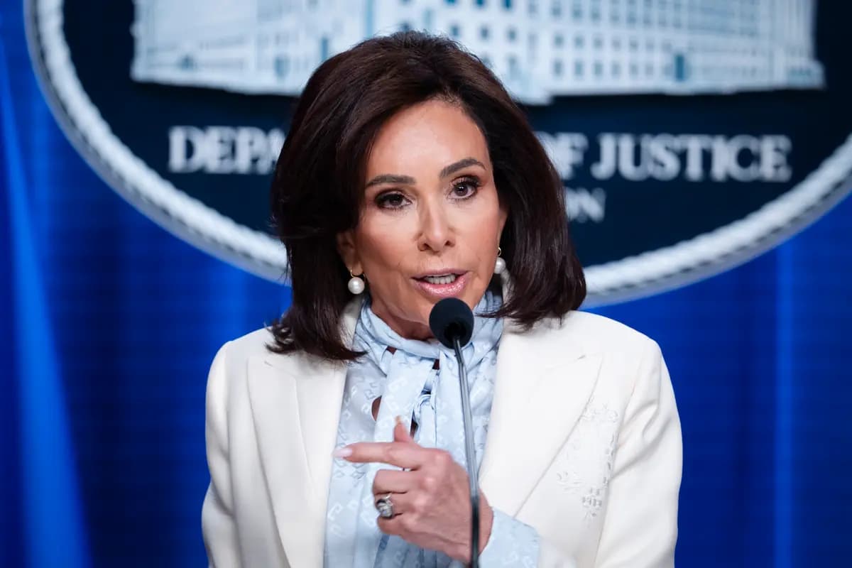 La fiscal federal Jeanine Pirro habla durante una conferencia de prensa sobre el tiroteo ocurrido en la Cena de Corresponsales de la Casa Blanca, en el Departamento de Justicia de Washington, el 27 de abril de 2026. (Madalina Kilroy/The Epoch Times).