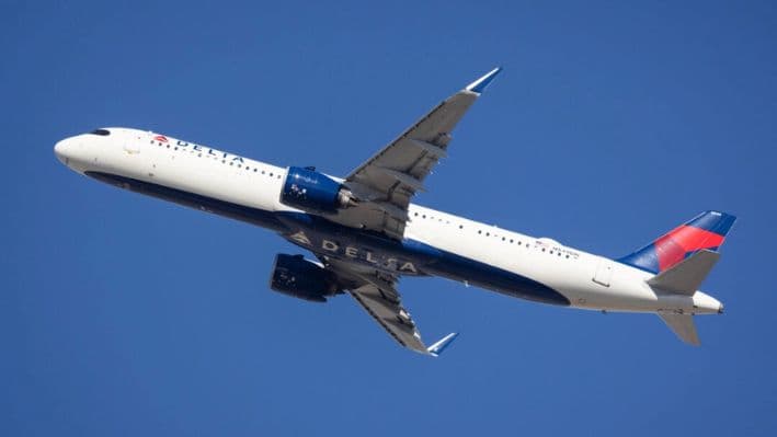 Un avión de Delta Air Lines despega del Aeropuerto Internacional de Los Ángeles el 21 de noviembre de 2024. (John Fredricks/The Epoch Times)