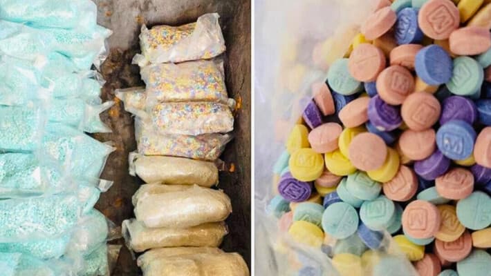 El Servicio de Aduanas y Protección Fronteriza de EE. UU. incauta 47,000 pastillas de fentanilo de color arcoíris, 186,000 pastillas de fentanilo azules y 3 kg de metanfetamina ocultos en un vehículo en Nogales, Arizona, el 3 de septiembre de 2022. (Servicio de Aduanas y Protección Fronteriza de EE. UU.)
