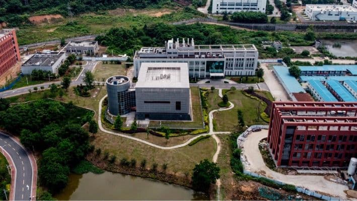 Una vista aérea del laboratorio P4 (C) en el campus del Instituto de Virología de Wuhan en Wuhan, provincia de Hubei, China, el 27 de mayo de 2020. (Hector Retamal/AFP vía Getty Images)