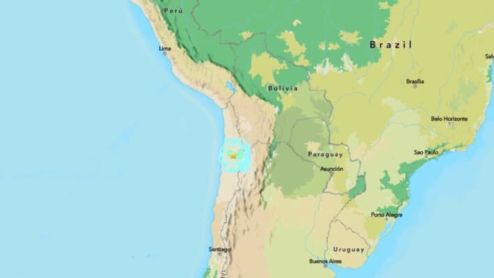 Un mapa muestra la ubicación de un terremoto de magnitud 6.1 que sacudió el norte de Chile el 6 de marzo de 2025. (USGS).