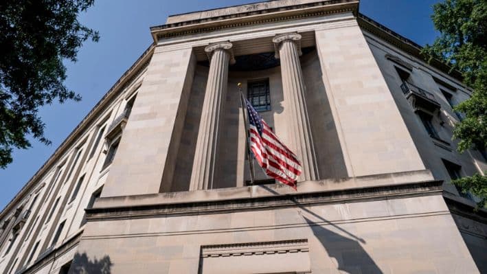 El Departamento de Justicia (DOJ) en Washington, el 29 de julio de 2024. (Madalina Vasiliu/The Epoch Times)