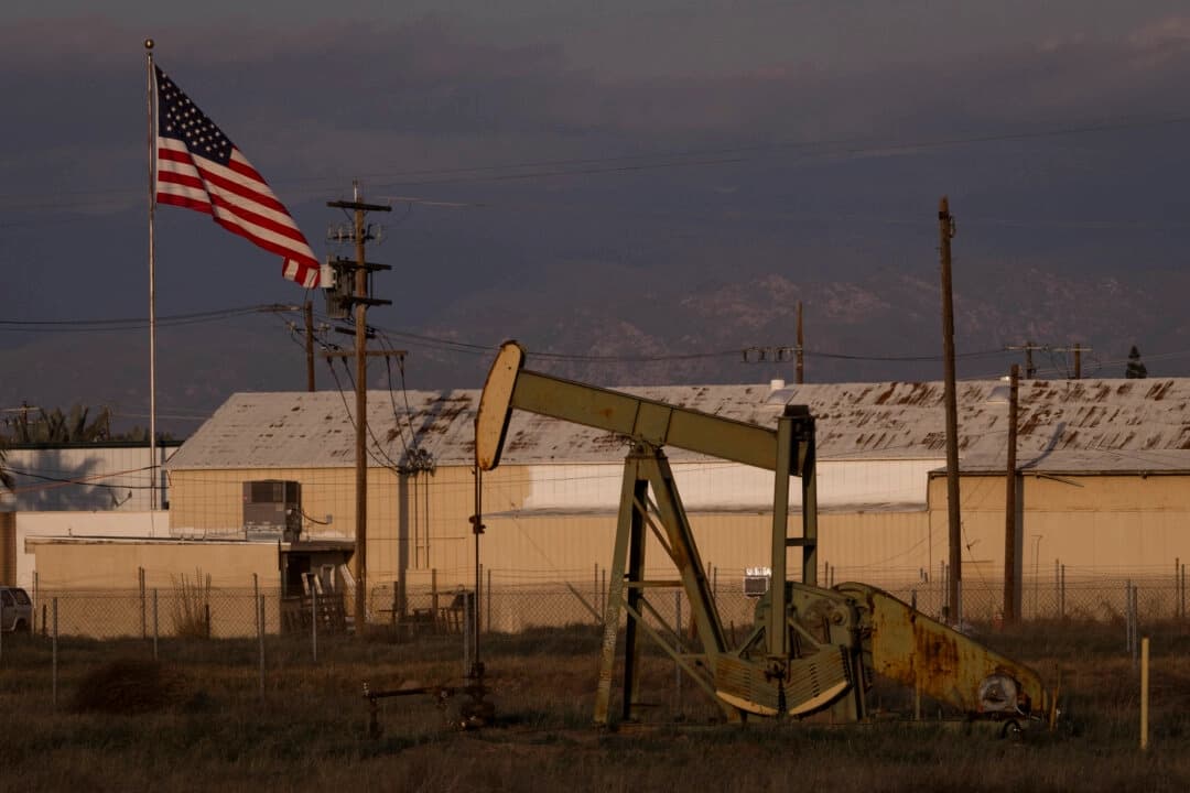 Plataformas de extracción de petróleo bombean petróleo en Bakersfield, California, el 20 de marzo de 2025. (John Fredricks/the Epoch Times)