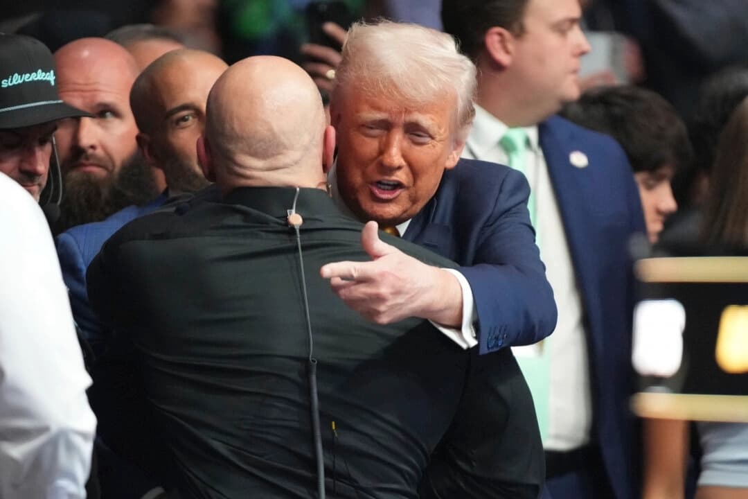 El presidente Donald Trump asiste a una pelea de artes marciales mixtas en el UFC 314, en Miami, el 12 de abril de 2025. (Lynne Sladky/AP Photo)