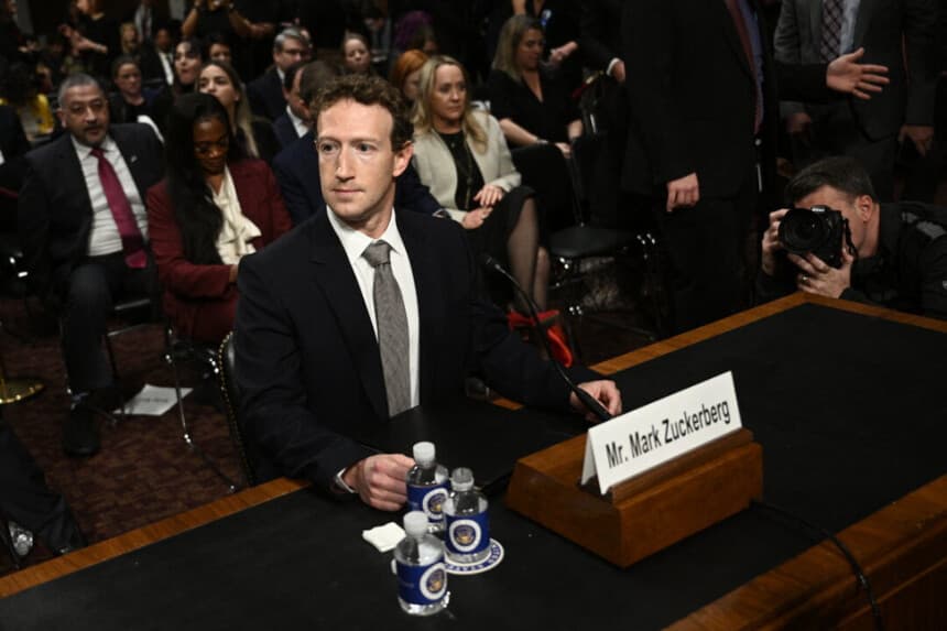 Mark Zuckerberg, director ejecutivo de Meta, comparece ante el Comité Judicial del Senado de EE. UU. el 31 de enero de 2024. (Brendan Smialowski/AFP a través de Getty Images).