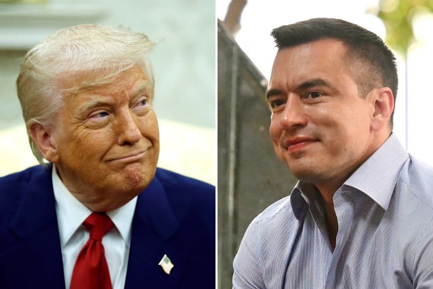 Izq. Presidente de Estados Unidos Donald J. Trump (Kevin Dietsch/Getty Images). Der. Presidente de Ecuador Daniel Noboa ( MARCOS PIN/AFP via Getty Images).
