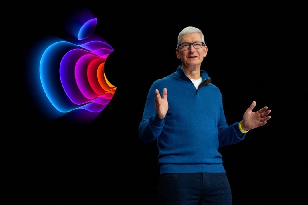 El director ejecutivo de Apple, Tim Cook, en un evento celebrado en el Apple Park de Cupertino, California, el 8 de marzo de 2022. (Brooks Kraft/Apple Inc./Reuters).