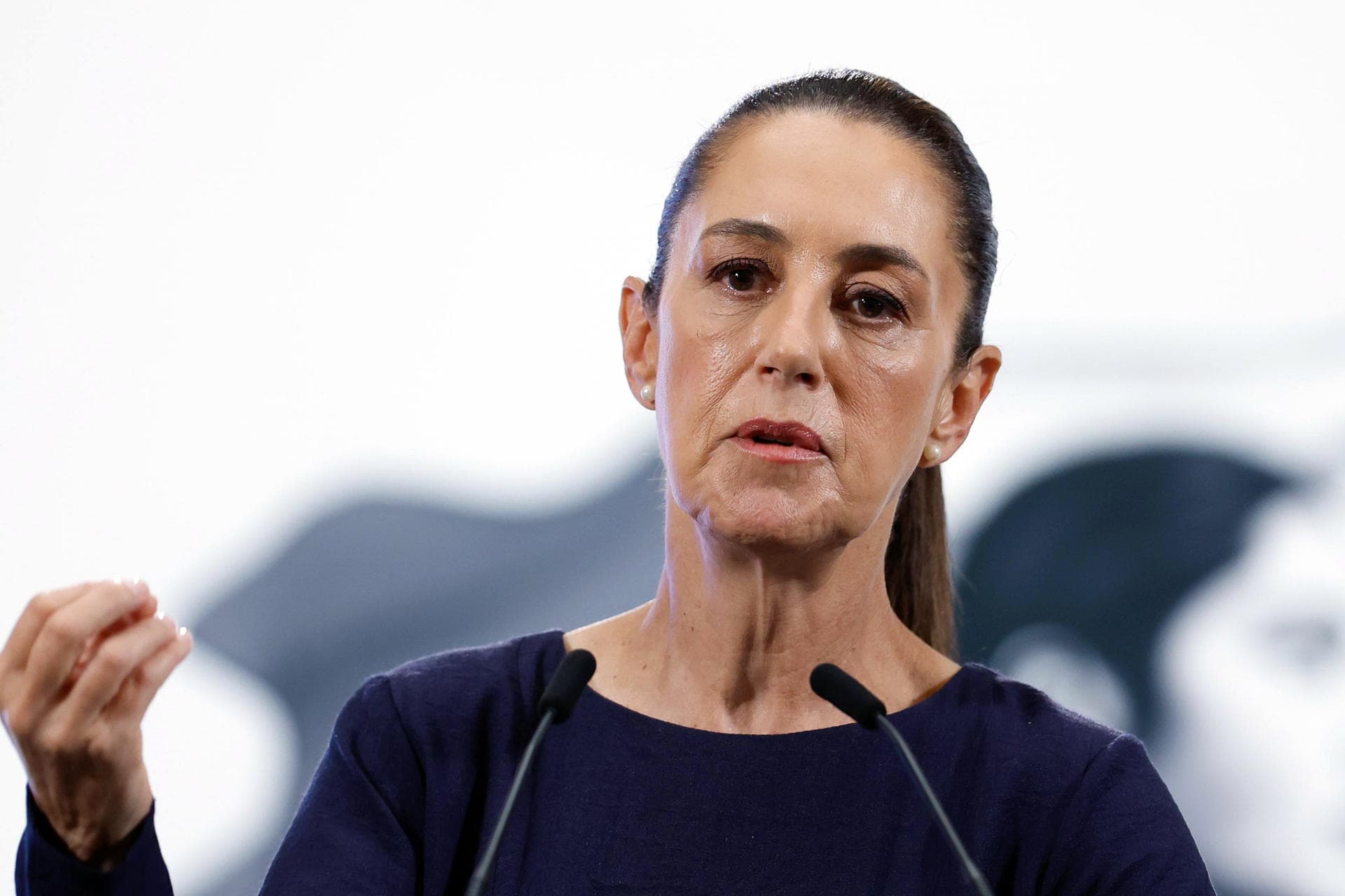 La presidenta de México Claudia Sheinbaum, participa este lunes durante su conferencia de prensa en Palacio Nacional de la Ciudad de México (México). (EFE/ Sáshenka Gutiérrez)