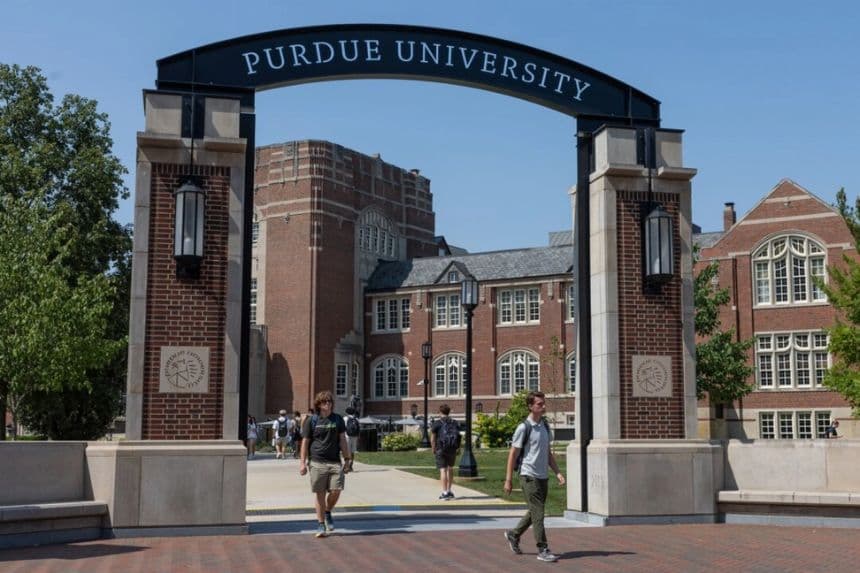 Vista general del campus de la Universidad de Purdue antes del partido contra los Illinois Fighting Illini en West Lafayette, Indiana, el 30 de septiembre de 2023. (Michael Hickey/Getty Images)