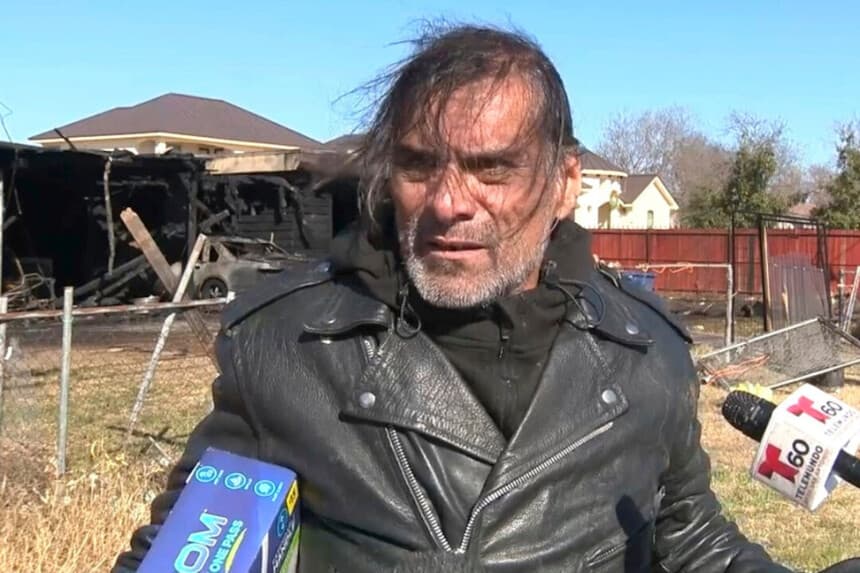 Jonathan Joss habla con los periodistas tras un incendio en su casa de San Antonio, Texas, el 23 de enero de 2025, en una imagen extraída de un video. (KSAT vía AP).