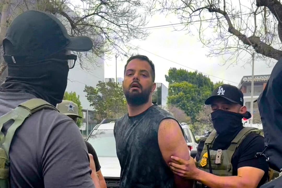 Agentes federales detienen a un iraní en Los Ángeles el 24 de junio de 2025, en esta captura de pantalla tomada de un vídeo de las redes sociales. (Ara Torosian/vía Reuters)