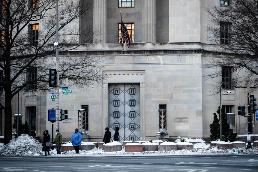 El Departamento de Justicia (DOJ) en Washington, el 9 de enero de 2025. (Madalina Vasiliu/The Epoch Times).