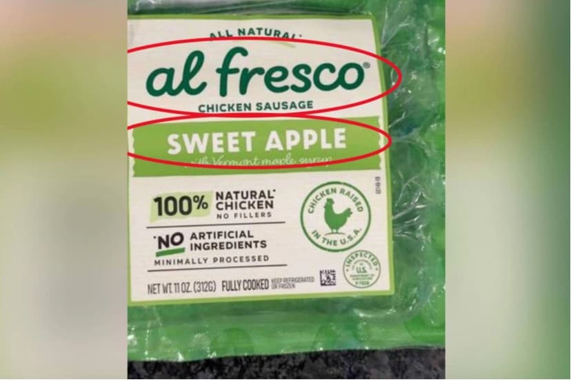 Una imagen de la etiqueta del producto de salchichas retirado del mercado de Kayem Foods. USDA