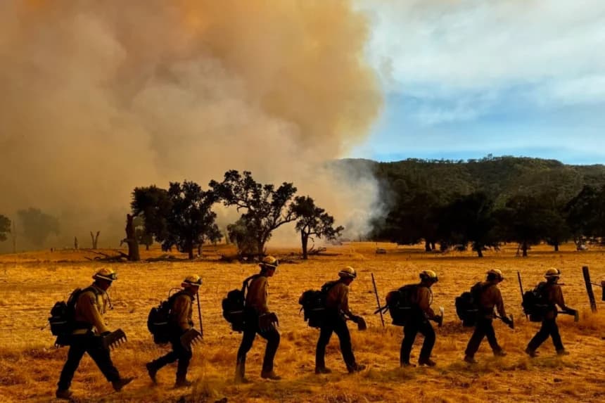 Los equipos de bomberos trabajaron para contener el incendio Gifford en el condado de Santa Bárbara el 11 de agosto de 2025. (Servicio Forestal de los Estados Unidos)