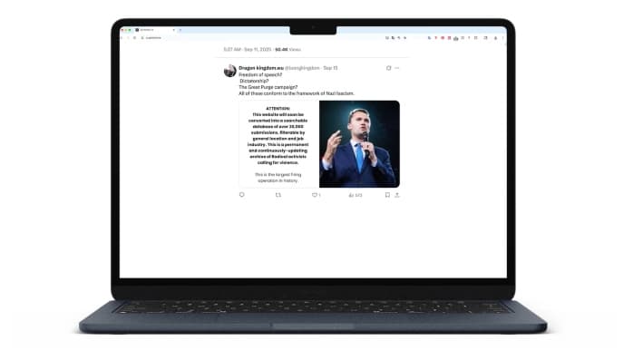 Imagen sobre Charlie Kirk en una red social. (Ilustración de The Epoch Times, capturas de pantalla vía The Epoch Times/X)