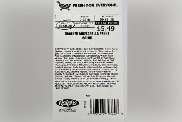 Kroger retira ensaladas de pasta en 28 estados de EE. UU. por temor a la contaminación por listeria