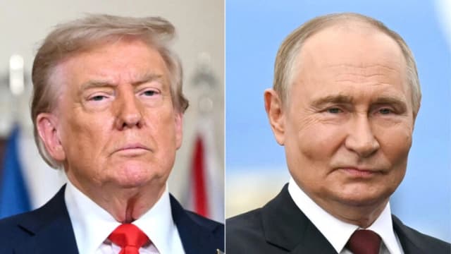 (Izq.) El presidente de Estados Unidos, Donald Trump, en Washington el 18 de agosto de 2025. (Der.) El presidente ruso, Vladimir Putin, en Anchorage, Alaska, el 15 de agosto de 2025. Andrew Caballero-Reynolds/AFP a través de Getty Images